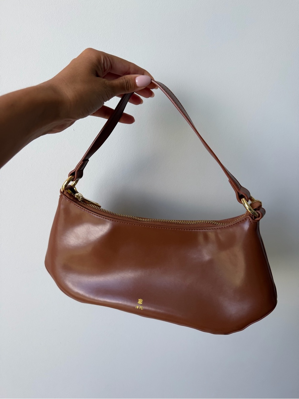 JW PEI Brown Leather Shoulder Baguette with Gold Hardware